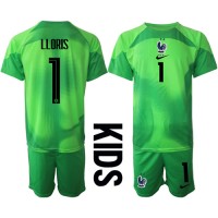 Frankrig Hugo Lloris #1 Målmand Udebanesæt Børn VM 2022 Kortærmet (+ Korte bukser)